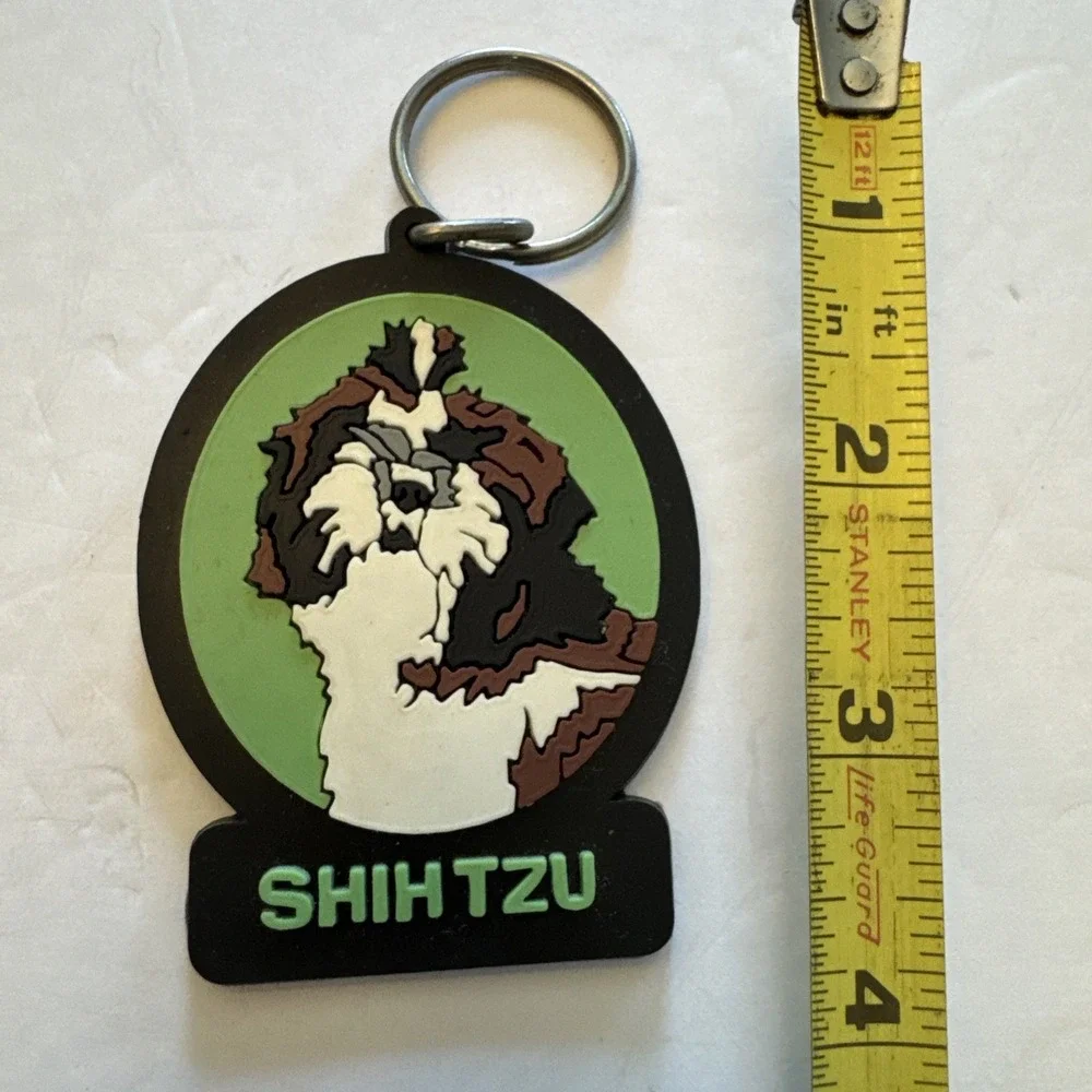 Shihtzu Keychain Etched rubber Vintage 90's SWIBCO Dog keyring NOS